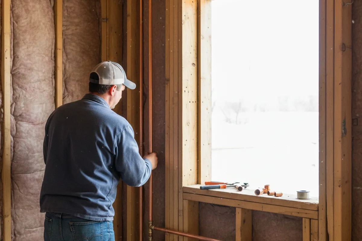 Licensed plumber running new copper supply lines in a Tehachapi home